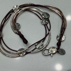 Lizzy James Silver and Brown Leather Wrap Necklace